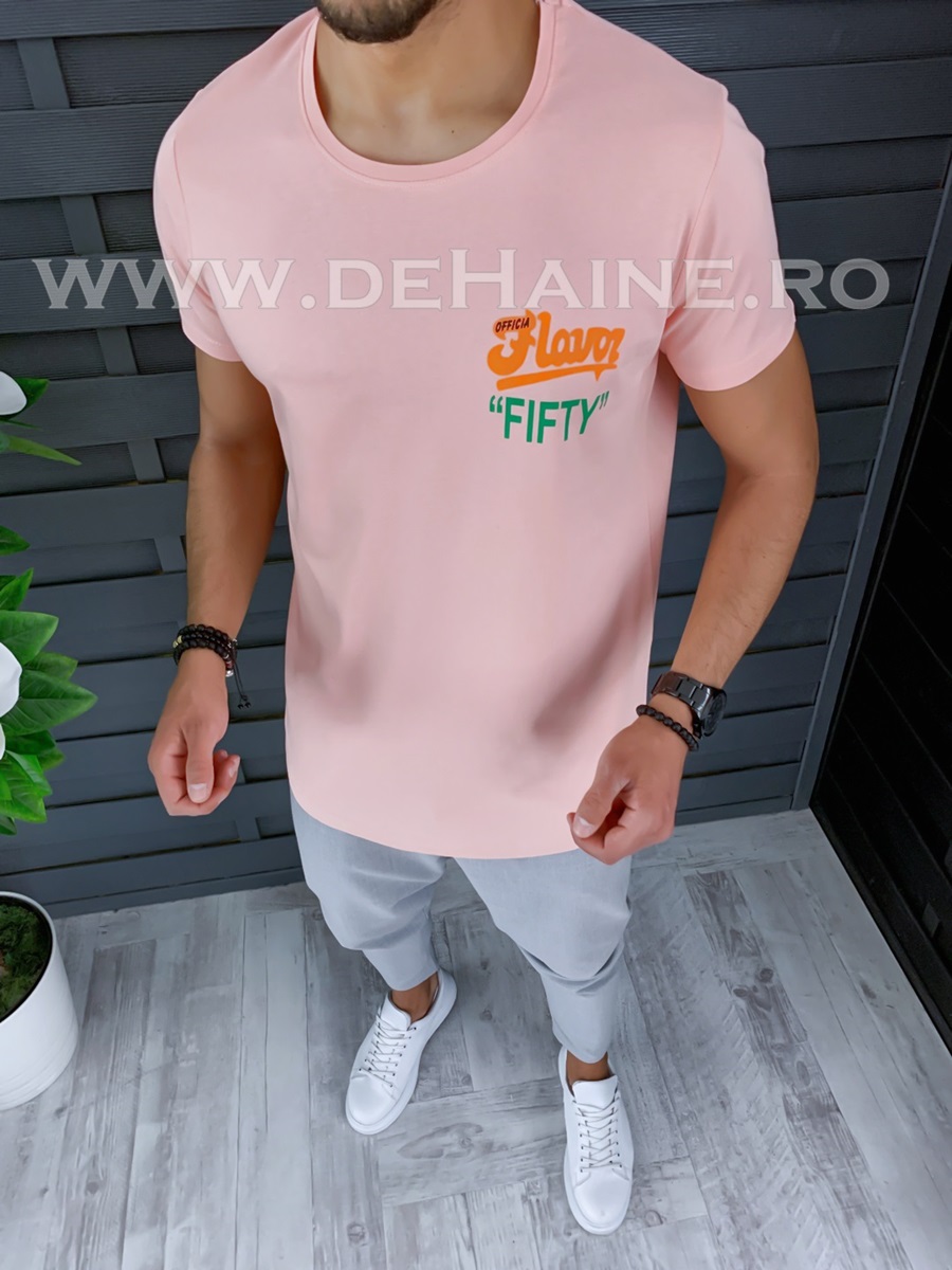 Tricou barbati roz slim fit ZR B1013 N2-1